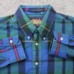 VTG Ralph Lauren Chaps Shirt Mens Large Blue/Green L/S Button Up Boy Scout Tag